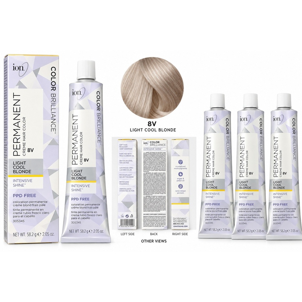 Ion Color Brilliance 8V Light Cool Blonde Permanent Creme Hair Color 3 Pack